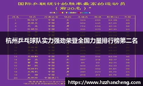 杭州乒乓球队实力强劲荣登全国力量排行榜第二名